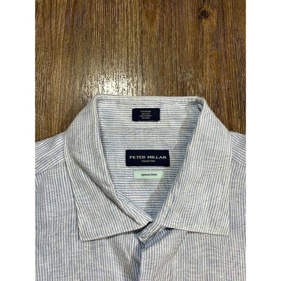 Peter Millar Japanese Denim Short Sleeve Button Shirt Mens XL Blue 100% Linen - Picture 3 of 9